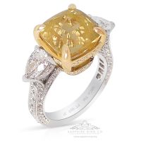 Unheated Yellow Sapphire Ring, 9.31 ct Platinum & 18kt Gold GIA x 3