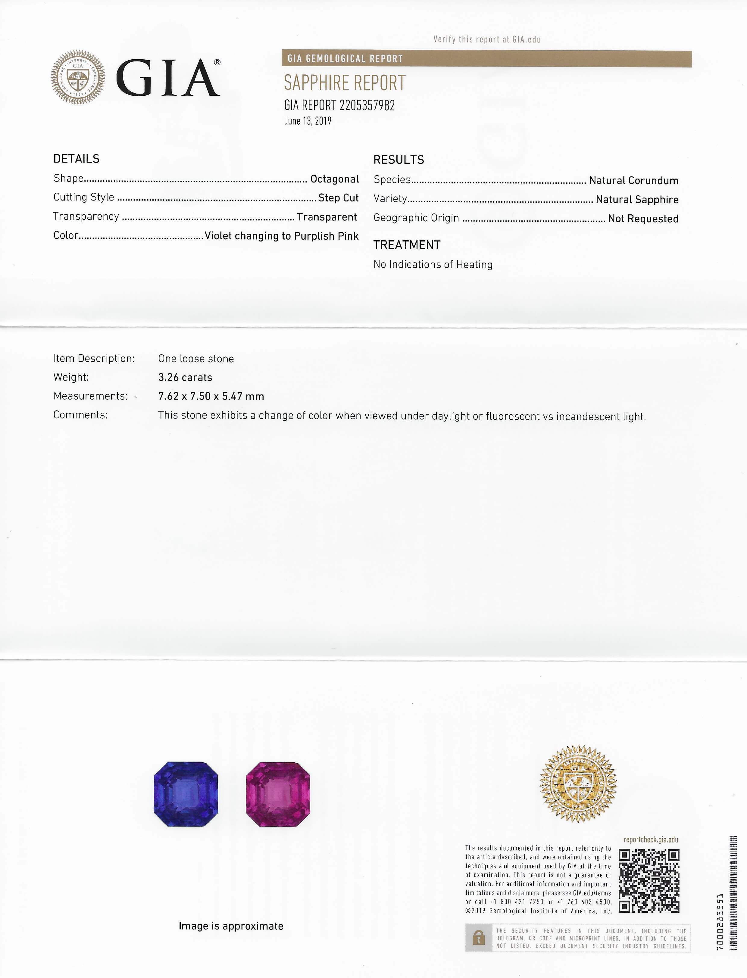 GIA report for genuine sapphire ring