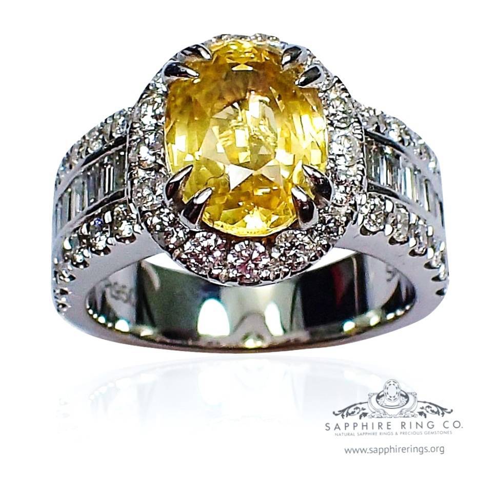 Yellow natural sapphire diamond ring
